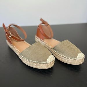 Faux-Suede Ankle Strap Espadrilles, olive/jute